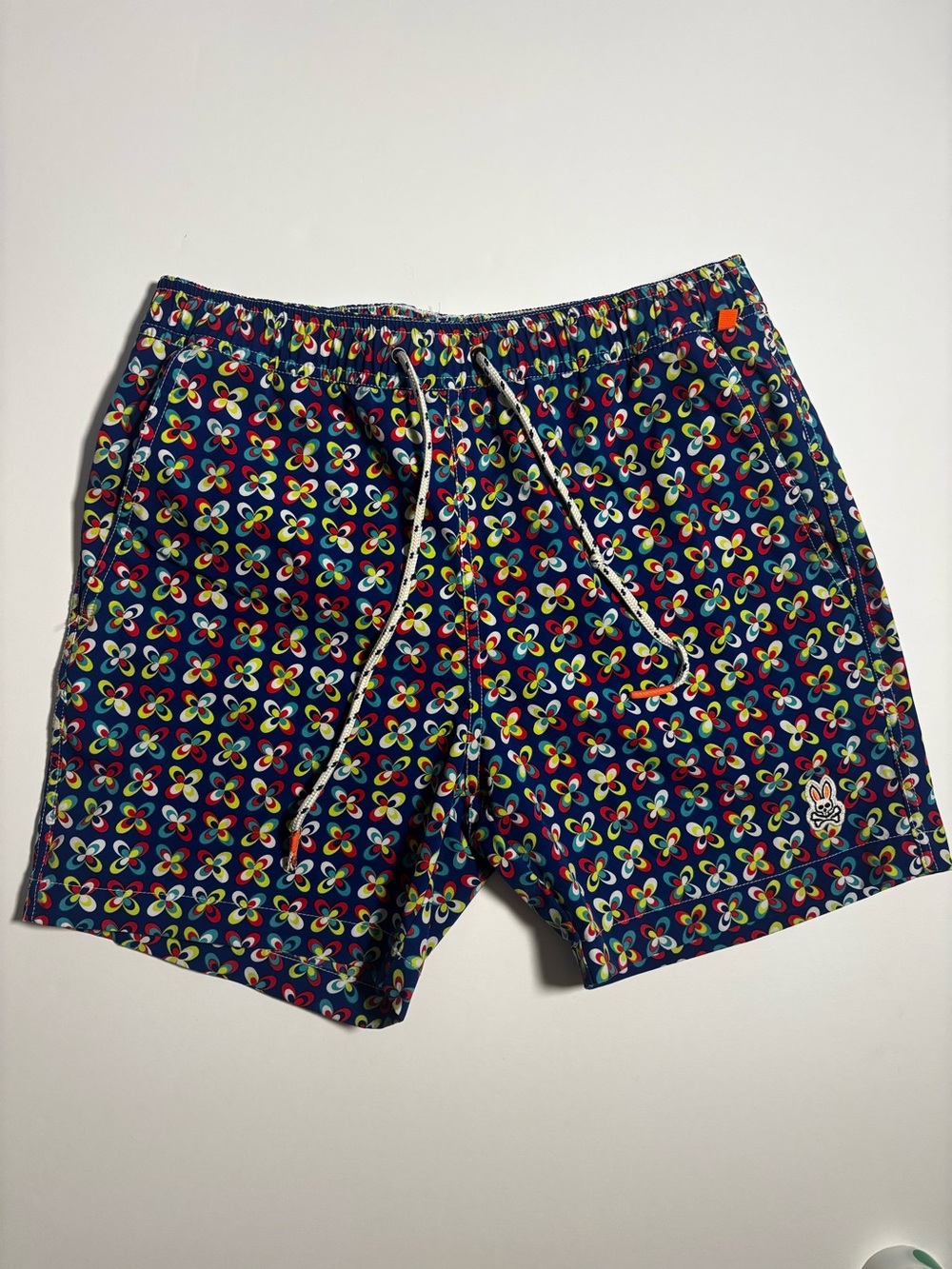 Psycho Bunny Royal Blue Swim Trunks with Multicolor Clover Print